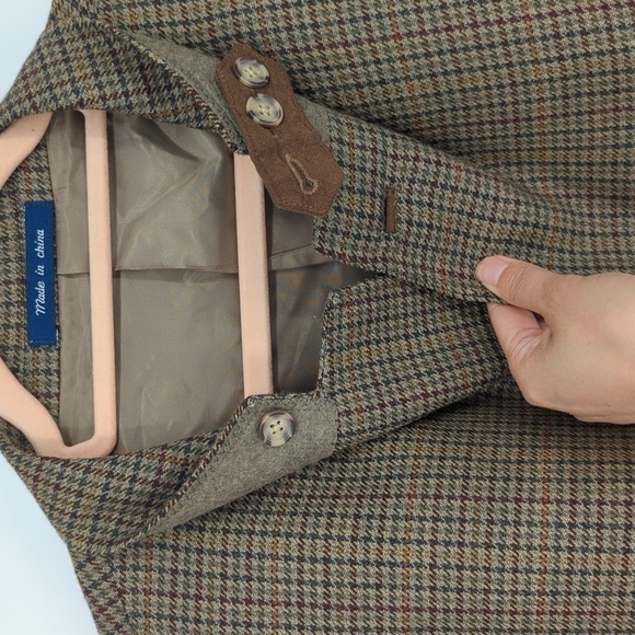 T. Harris Houndstooth Lambswool Sports Coat Blazer Brown L Business casual - Picture 4 of 10